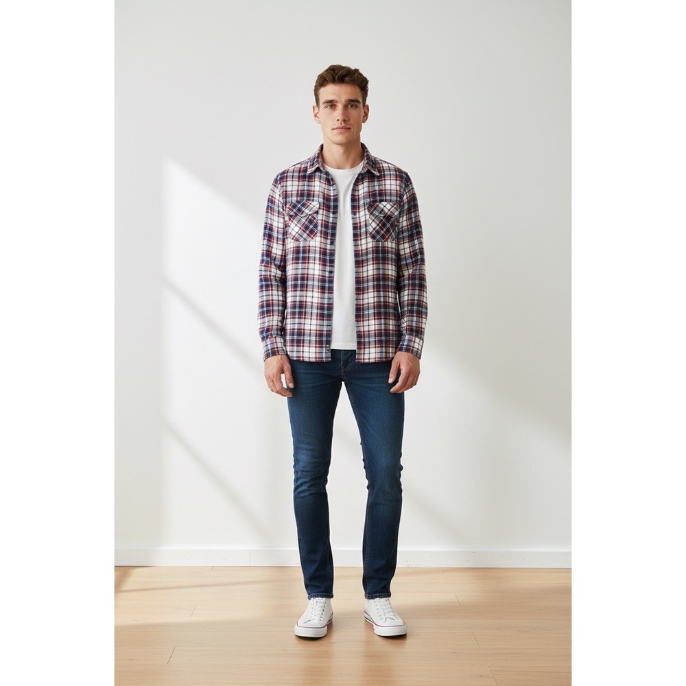 Standard Issue Men Plaid Flannel‎ Long Sleeve Button Up Shirt, Size M